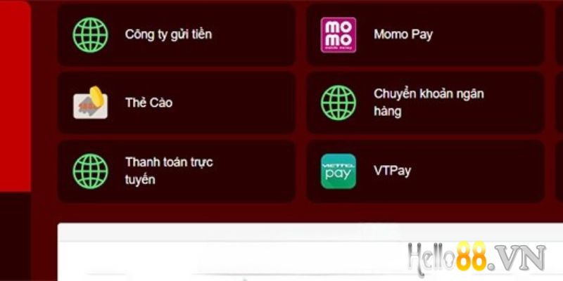 Các phương thức nạp tiền phổ biến tại Hello88